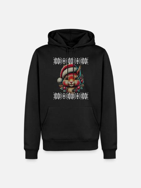 Niedliches Weihnachts-Eichhörnchen Mit Mütze - Männer Premium Bio Hoodie - Schwarz
