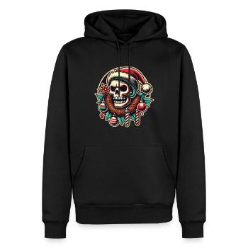 Weihnachtlicher Totenkopf Mit Santa Hut - Männer Premium Bio Hoodie - Schwarz - Vorne - Nico (187cm)