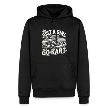 Une fille qui aime l’aventure en karting - Sweat à capuche Premium bio Homme - noir - Devant - Nico (187cm)
