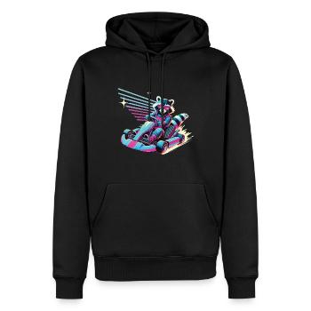 Raton laveur dans le style rétro du karting - Sweat à capuche Premium bio Homme - noir - Devant - Nico (187cm)