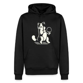Niedliche Katze Spielt Tischtennis Begeistert - Männer Premium Bio Hoodie - Schwarz - Vorne - Nico (187cm)