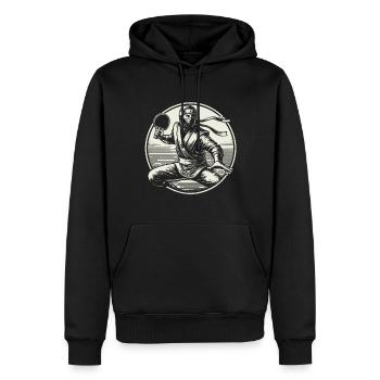 Retro Ninja Table Tennis Player Artwork Design - Men’s Premium Organic Hoodie - black - Front - Nico (187cm)