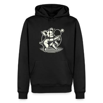 Lustiges Tischtennis Schwein Niedlich Motiv - Männer Premium Bio Hoodie - Schwarz - Vorne - Nico (187cm)