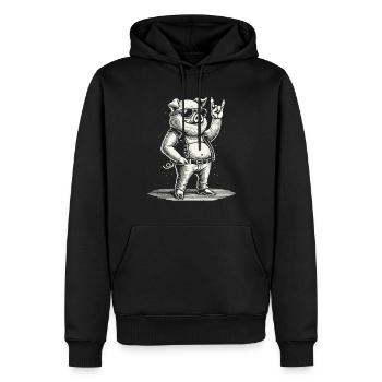 Lustiges Rock Musik Schwein Retro Stil - Männer Premium Bio Hoodie - Schwarz - Vorne - Nico (187cm)