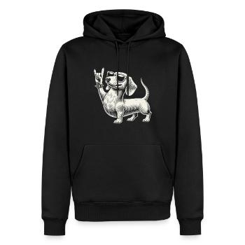 Cooler Dackel Rock Musik Heavy Metal Festival Spaß - Männer Premium Bio Hoodie - Schwarz - Vorne - Nico (187cm)