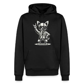 Musique rock Funny Heavy Metal Chihuahua Concert - Sweat à capuche Premium bio Homme - noir - Devant - Nico (187cm)