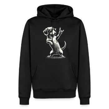 Musique rock drôle teckel chien concert design - Sweat à capuche Premium bio Homme - noir - Devant - Nico (187cm)