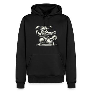 Chat mignon jouant au ping-pong - Sweat à capuche Premium bio Homme - noir - Devant - Nico (187cm)