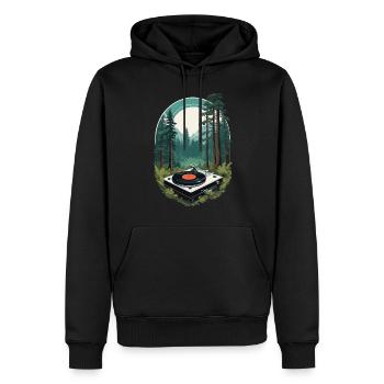 Musique Streetwear Outfit Nature Vinyle Platine - Sweat à capuche Premium bio Homme - noir - Devant - Nico (187cm)
