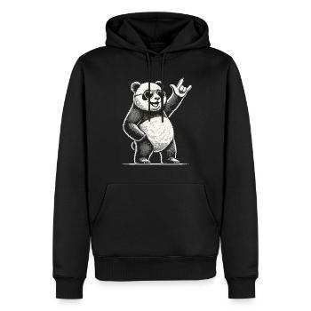 Retro Rock Musik Panda Mit Cooler Geste - Männer Premium Bio Hoodie - Schwarz - Vorne - Nico (187cm)
