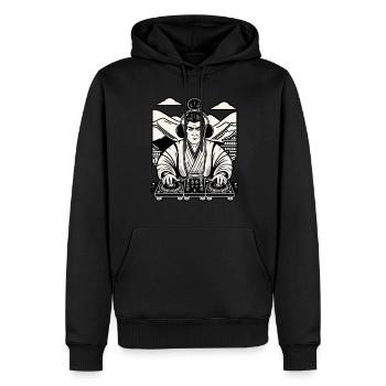 Musik Retro DJ Samurai Streetwear Inspiration - Männer Premium Bio Hoodie - Schwarz - Vorne - Nico (187cm)