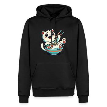 Kawaii Ramen Cat Nouilles Japonaises Streetwear - Sweat à capuche Premium bio Homme - noir - Devant - Nico (187cm)