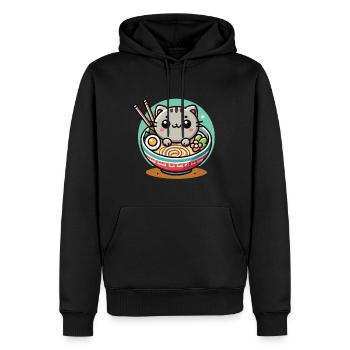 Kawaii Cat Ramen Noodles Streetwear Japonais - Sweat à capuche Premium bio Homme - noir - Devant - Nico (187cm)