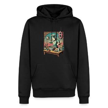 Ramen Nouilles Chat Lover Kawaii Rétro Japon - Sweat à capuche Premium bio Homme - noir - Devant - Nico (187cm)