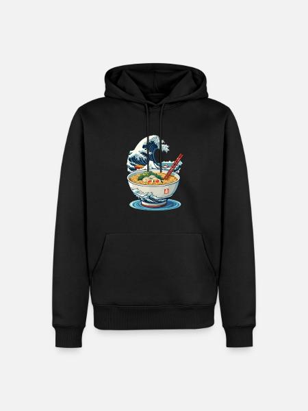 Ramen Ukiyo-E Japanese Retro Streetwear - Premium økologisk hettegenser for menn - svart