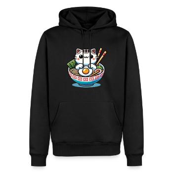 Chat Kawaii en Ramen Bowl Streetwear - Sweat à capuche Premium bio Homme - noir - Devant - Nico (187cm)