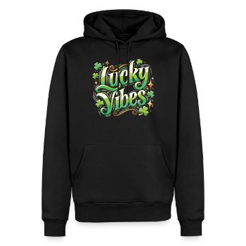 Saint-Patrick Lucky Vibes Shamrock - Sweat à capuche Premium bio Homme - noir - Devant - Nico (187cm)