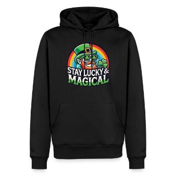 Bleib Glücklich & Magisch Am St. Patrick's Day - Männer Premium Bio Hoodie - Schwarz - Vorne - Nico (187cm)