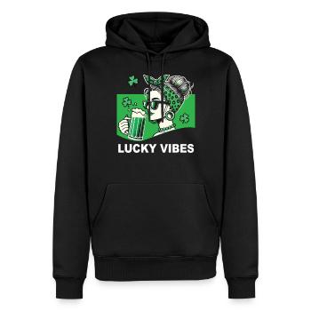 Saint-Patrick Lucky Vibes Shamrock - Sweat à capuche Premium bio Homme - noir - Devant - Nico (187cm)