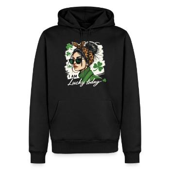 Style de la Saint-Patrick J’ai de la chance aujourd’hui fille - Sweat à capuche Premium bio Homme - noir - Devant - Nico (187cm)