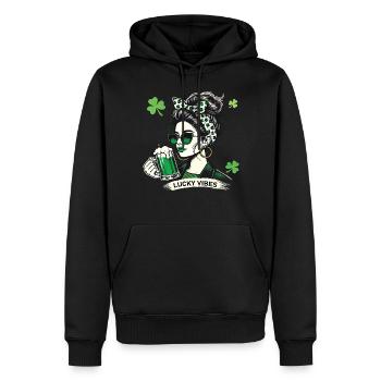 Déclaration de mode Lucky Vibes pour la Saint-Patrick - Sweat à capuche Premium bio Homme - noir - Devant - Nico (187cm)
