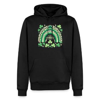 St. Patrick's Day Rainbow Shamrock Luck - Men’s Premium Organic Hoodie - black - Front - Nico (187cm)