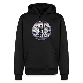 Mountainbike Abenteuer Fahrradberge Retro - Männer Premium Bio Hoodie - Schwarz - Vorne - Nico (187cm)