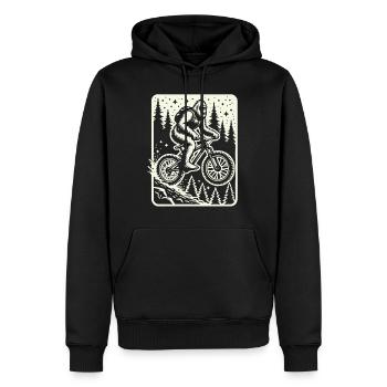 Aventure à vélo avec Bigfoot dans la forêt - Sweat à capuche Premium bio Homme - noir - Devant - Nico (187cm)