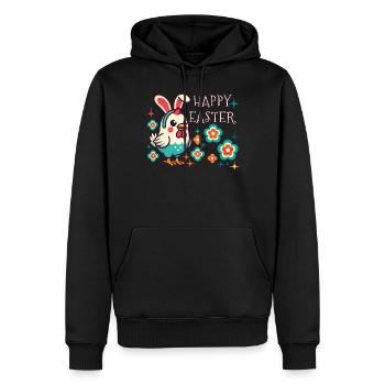Pâques Rétro Joyeuse Pâques Fleur de Poulet - Sweat à capuche Premium bio Homme - noir - Devant - Nico (187cm)