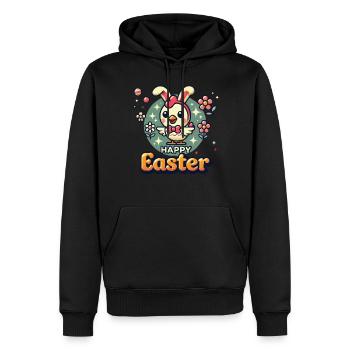 Joyeuses Pâques Illustration de poussin rétro - Sweat à capuche Premium bio Homme - noir - Devant - Nico (187cm)