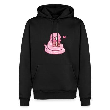 Cute Pink Snake Drinking Bubble Tea - Men’s Premium Organic Hoodie - black - Front - Nico (187cm)