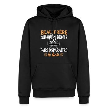Beau-frère t-shirt bûcheron amateur de bois humour - Sweat à capuche Premium bio Homme - noir - Devant - Nico (187cm)