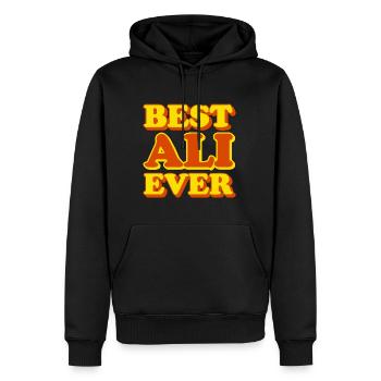 Ali First Name Funny Gift - Men’s Premium Organic Hoodie - black - Front - Nico (187cm)