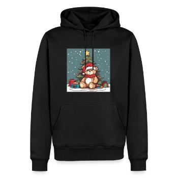 Ours en peluche sous un sapin de Noël décoré - Sweat à capuche Premium bio Homme - noir - Devant - Nico (187cm)