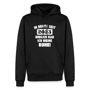 In Rente seit 2023 - Endlich hab ich meine Ruhe - Männer Premium Bio Hoodie - Schwarz - Vorne - Nico (187cm)
