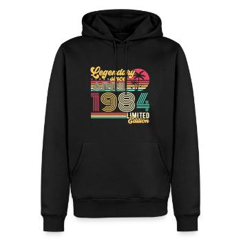 April 1984 Legendary Vintage Birthday Gift - Men’s Premium Organic Hoodie - black - Front - Nico (187cm)
