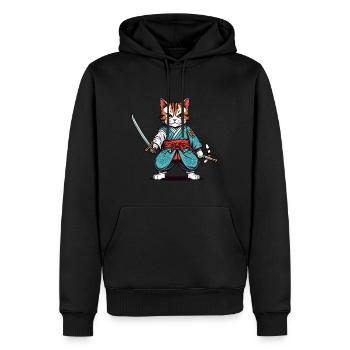 Samurai-Katze - Männer Premium Bio Hoodie - Schwarz - Vorne - Nico (187cm)