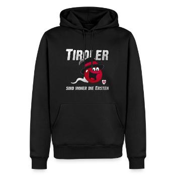 Tiroler sind immer die Ersten - Männer Premium Bio Hoodie - Schwarz - Vorne - Nico (187cm)