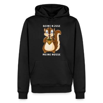 EICHHÖRNCHEN DEINE NÜSSE MEINE NÜSSE - Männer Premium Bio Hoodie - Schwarz - Vorne - Nico (187cm)