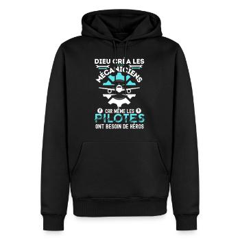 Humour mécanicien avion 2 - Sweat à capuche Premium bio Homme - noir - Devant - Nico (187cm)