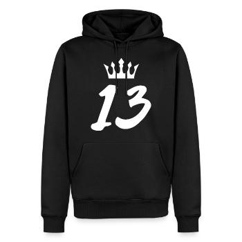 13 Zahl Krone - Männer Premium Bio Hoodie - Schwarz - Vorne - Nico (187cm)