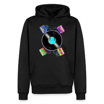Vintage-Begegnungen zwischen Vinyl und Kassetten - Männer Premium Bio Hoodie - Schwarz - Vorne - Nico (187cm)