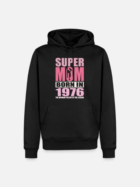 Äidin syntymäpäivä 1976 | Super äiti - Premium luomulaatuinen miesten huppari - musta