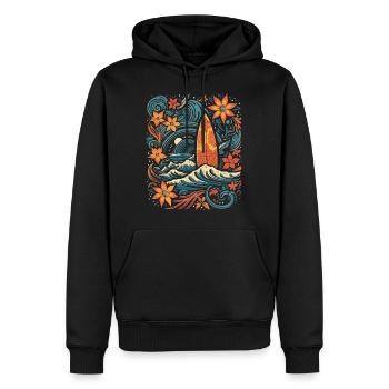 Surf Vibes: Vintage Retro Surfing Illustration - Men’s Premium Organic Hoodie - black - Front - Nico (187cm)