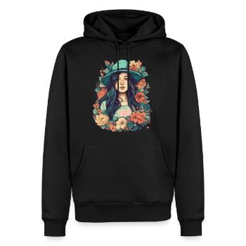 Asiatin Sommer Retro Vintage Blumen Design Asien - Männer Premium Bio Hoodie - Schwarz - Vorne - Nico (187cm)