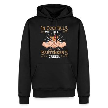 Le credo des barmans - Sweat à capuche Premium bio Homme - noir - Devant - Nico (187cm)
