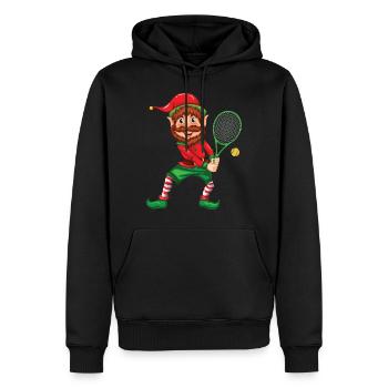 Elfe de Noël joueur de Tennis avec raquette de Tennis - Sweat à capuche Premium bio Homme - noir - Devant - Nico (187cm)