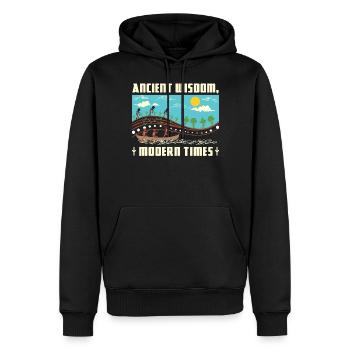 Ancient Wisdom, Modern Times - Männer Premium Bio Hoodie - Schwarz - Vorne - Nico (187cm)