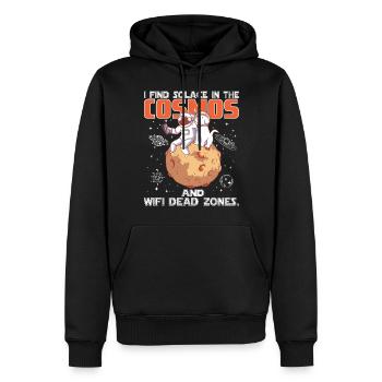 Ich finde Trost im Kosmos und in den Funklöchern. - Männer Premium Bio Hoodie - Schwarz - Vorne - Nico (187cm)