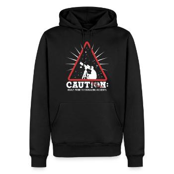 Achtung: Sehr anfällig für Unfälle bei der Sternenbeobachtung. - Männer Premium Bio Hoodie - Schwarz - Vorne - Nico (187cm)